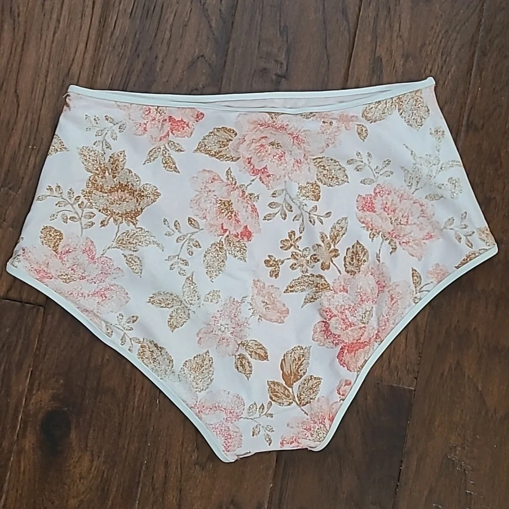 NWOT Aerie Light Pink Floral High-Waisted Full Coverage Bikini Bottom size XL - Picture 2 of 4
